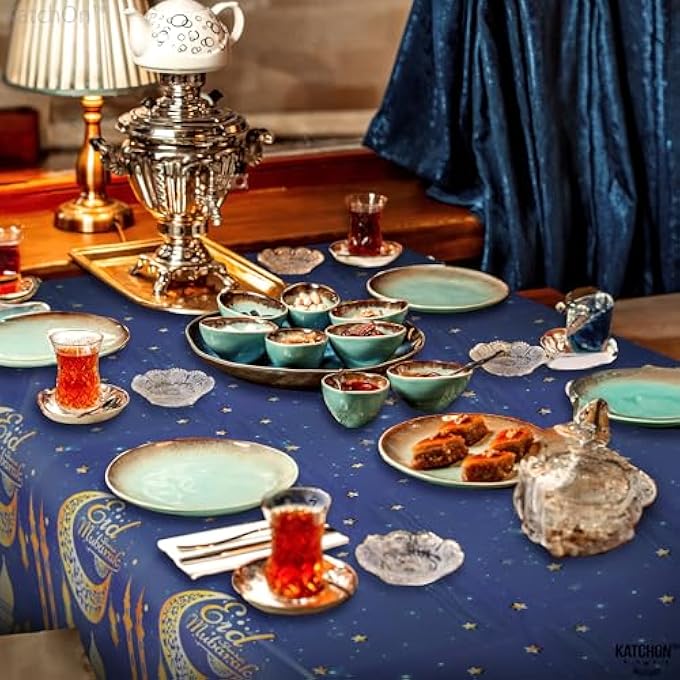 Bandai BLUE EID MUBARAK TABLE CLOTH108X54 INCH, PACK OF 3 | EID MUBARAK TABLE COVER FOR EID DECORATION FOR HOME | EID MUBARAK DECORATIONS, ISLAMIC DECORATIONS FOR TABLE | EID AL ADHA DECOR - Image 5
